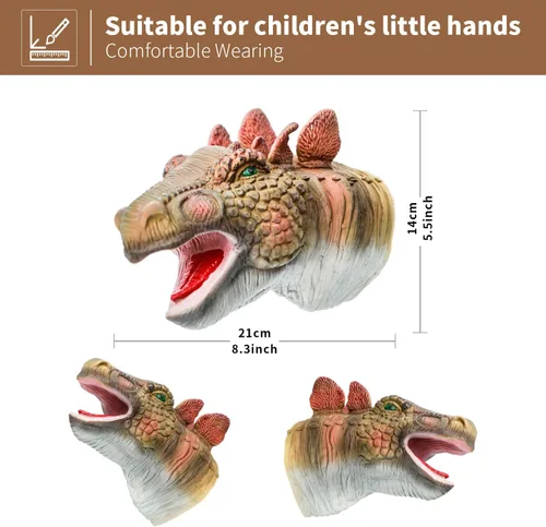 Miniatura 4 de Yolococa Marionetas de mano de dinosaurio, juego de marionetas de animales de látex de 3 piezas con T Rex, triceratops y estegosaurio para contar
