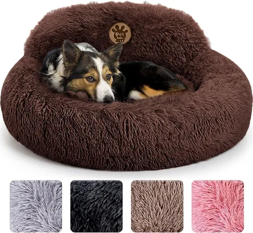 Miniatura 16 de PetJett - Cama calmante para perros pequeños, camas en forma de dona de 23 pulgadas, antideslizante y lavable, cama para mascotas de piel sintética