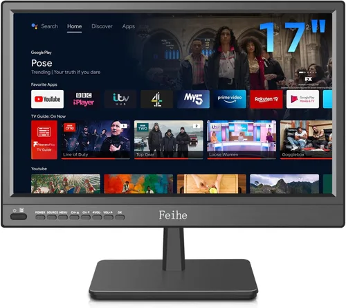Feihe Pequeño Smart TV de 17 pulgadas, sistema operativo Android integrado, pantalla plana HD compacta Smart Televisión para cocina, hogar, caravana