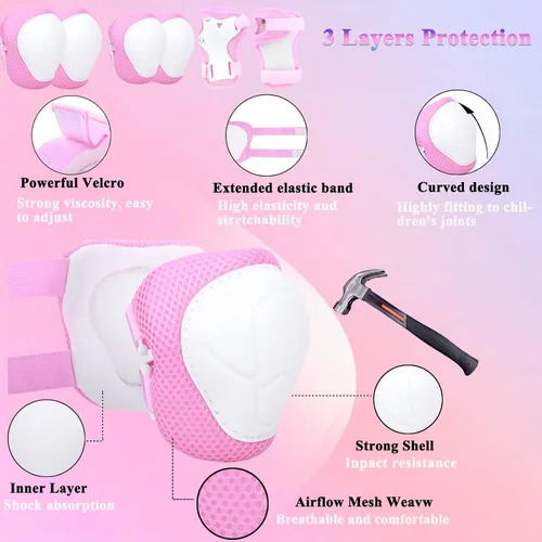 Miniatura 5 de Casco de bicicleta para niños de 3 a 8 años, casco ajustable para niños y niñas, casco ajustable con rodilleras, coderas, muñequeras
