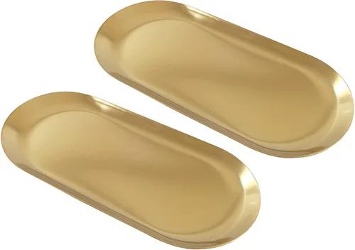 Miniatura 6 de Hitefu Paquete de 2 bandejas decorativas de acero inoxidable, 7 pulgadas de largo, bandeja de almacenamiento de joyas, organizador de cosméticos