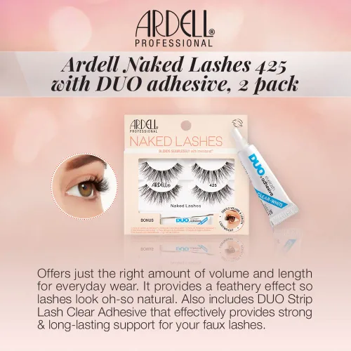 Miniatura 2 de Ardell Naked Lashes 425, 2 pares, con pegamento DUO Pipette de 0.04 oz (1 g) de color blanco transparente, volumen y longitud sutiles, 1 juego