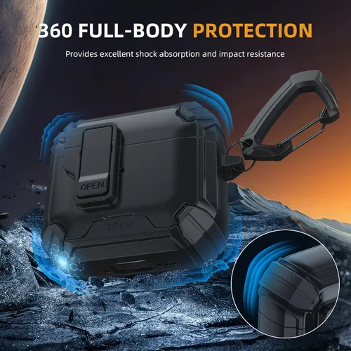Miniatura 5 de Meliya Funda para AirPods 4, viene con soporte para teléfono y función MagSafe, funda rígida de protección completa automática emergente con bloqueo