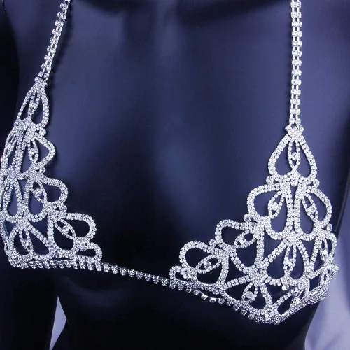 Miniatura 5 de Ropa interior sexy de Rhinstone para mujer, cadena de cristal, cadena de cintura para el vientre, minivestido brillante, joyería nocturna, bragas