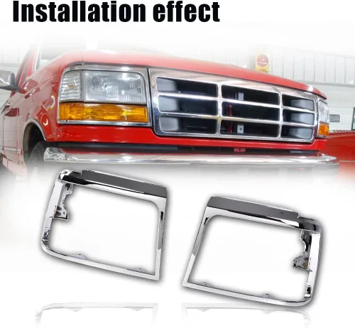 Miniatura 2 de PIT66 Puertas de marco de faros delanteros, compatible con Ford F150 F250 1992-1996 plateado cromado