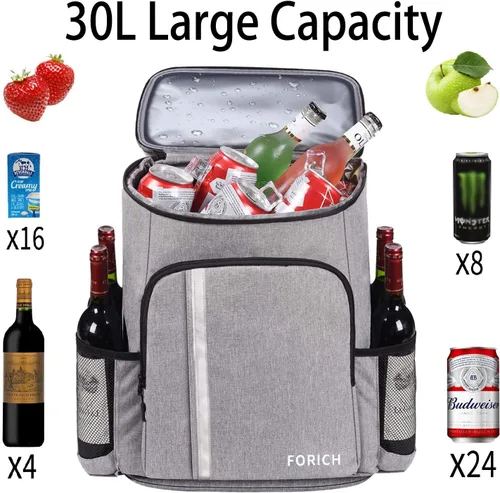 Miniatura 3 de FORICH Mochila enfriadora a prueba de fugas, aislada, impermeable, ligera, suave, para la playa, para hombres y mujeres, para trabajo, almuerzo, Gris