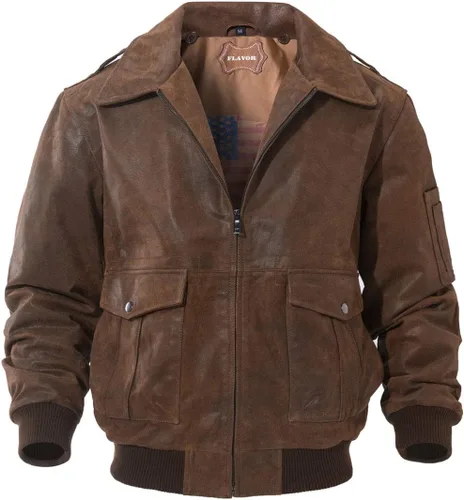 FLAVOR Chaqueta de piloto bombardero de cuero para hombres Fuerza Aérea aviador