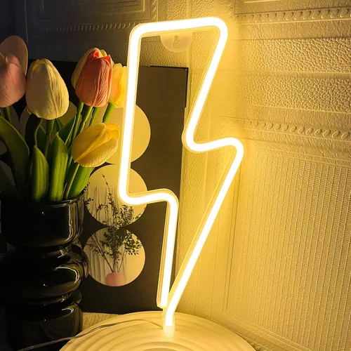 Miniatura 2 de Letreros de Neón Rayo Letrero de Luz de Neón para Decoración de Pared, Alimentado por Batería o USB Luz LED de Rayo Letrero de Neón para Dormitorio