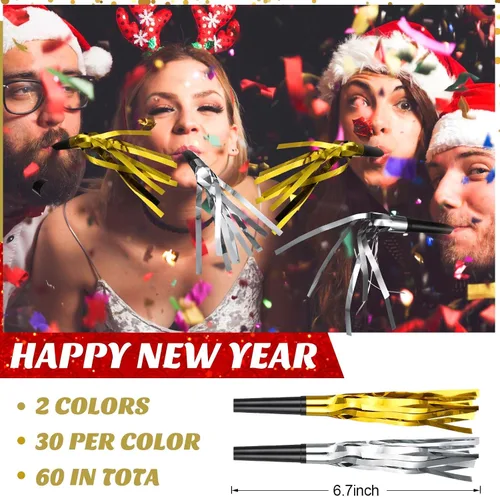 Miniatura 3 de Juego de 120 diademas de Año Nuevo 2024, tiara con purpurina y flecos metálicos, decoración de fiesta de Año Nuevo para suministros de fiesta de Año