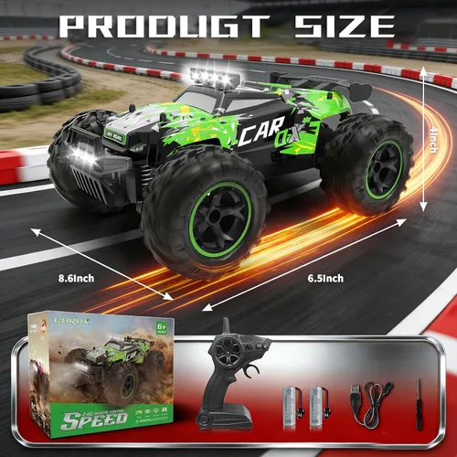 Miniatura 6 de Carox Auto de Control Remoto, Coche RC de Alta Velocidad de 2.4GHz 26KM/H, Camión Monster Todo Terreno 1:18 con Luces LED, Acelerador Proporcional