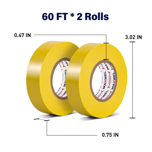 Miniatura 6 de Cinta eléctrica amarilla de vinilo – 3/4 pulgadas 60 pies, cinta eléctrica de PVC ignífuga, resistente al agua, clasificada hasta 600V, grado