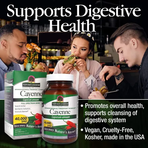 Miniatura 4 de Nature's Answer Suplemento de cápsula de pimienta de cayena en polvo, 90 unidades Potenciador natural del metabolismo Promueve la salud