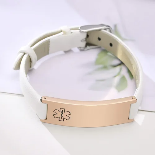 Miniatura 23 de MPRAINBOW Pulsera de alerta médica personalizada para mujer, correa de reloj de cuero genuino, grabado de doble cara, diabetes, epilepsia, joyería