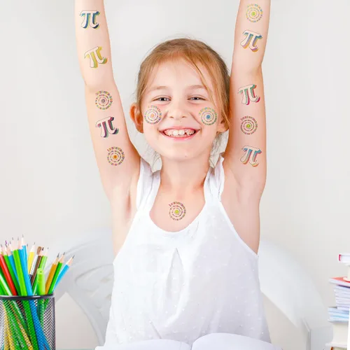 Miniatura 5 de WATINC 600 calcomanías de tatuajes de día Pi a granel, 25 hojas de tatuajes temporales con símbolos Pi, calcomanías de tatuaje falsas para el día