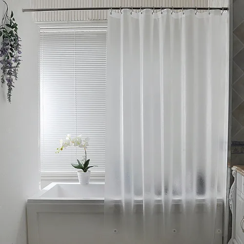 Miniatura 13 de AooHome Cortina de ducha corta transparente de 72 pulgadas de ancho x 60 pulgadas de alto, cortina de división de plástico PEVA con ganchos, ojales