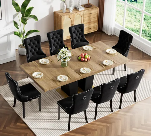 Miniatura 12 de Juego de mesa de comedor extensible marrón de 63 a 78.74 pulgadas para 4, juego de mesa de comedor de 5 piezas con 4 sillas, mesa de cocina
