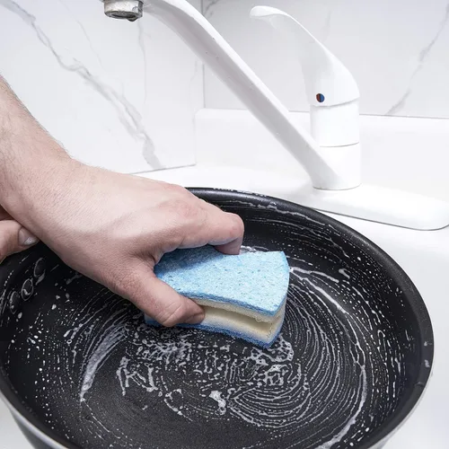 Miniatura 4 de Esponja exfoliante antiarañazos con un agarre cómodo, esponja de cocina resistente de doble cara, esponja de celulosa, sin arañazos, con juego
