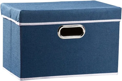 Miniatura 11 de PRANDOM Contenedor de almacenamiento plegable con tapa [1 unidad] Caja de almacenamiento decorativa de tela de lino, cesta organizadora con asas
