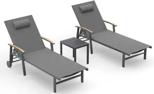 Miniatura 47 de Ciokea Sillón para exteriores con almohada, tumbona de aluminio de 5 posiciones con ruedas y reposabrazos, silla de piscina resistente de 400 libras