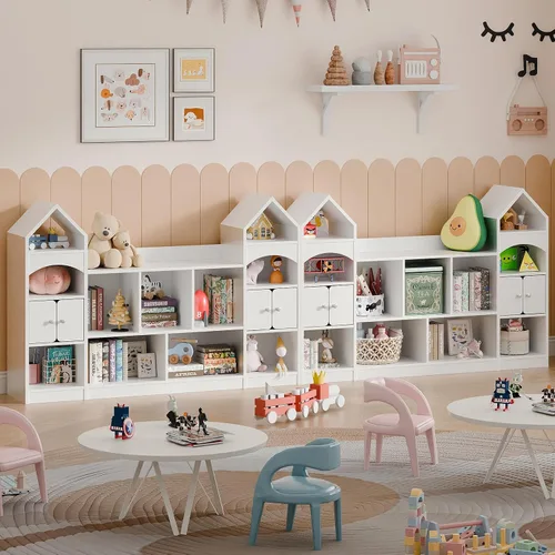 Miniatura 4 de Vabches Estantería para niños con forma de castillo, vitrina para niños, organizador de almacenamiento de juguetes multifuncional, estantería Blanco