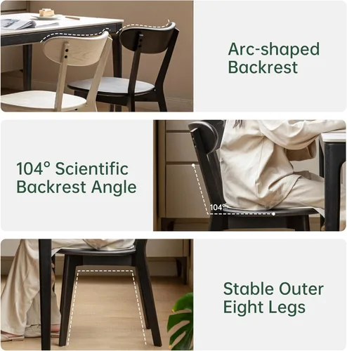 Miniatura 3 de Sillas de Comedor de Roble, Sillas de Cocina, Silla de Comedor Moderna de Madera Maciza 100% con Respaldo Curvo, Silla de Comedor para Cocina, Sala
