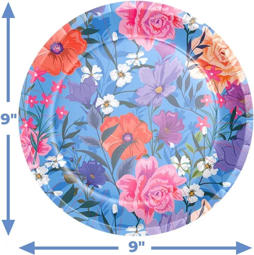 Miniatura 4 de Stonehouse Collection Platos y servilletas de papel floral azul 20 platos de papel de 9 pulgadas y 20 servilletas 40 piezas en total