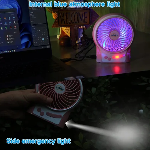 Miniatura 4 de efluky Mini ventilador de escritorio de 3 velocidades con luz LED, ventilador USB portátil silencioso para el hogar, oficina, viajes, campamento, al