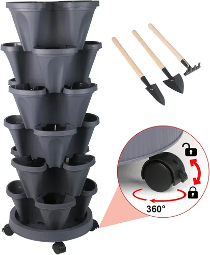 Miniatura 15 de Macetas apilables de polipropileno DUNCHATY, de 5 niveles, verde pino, para interior/exterior, 29" de altura x 13.6" de diámetro 2-1 Paquete