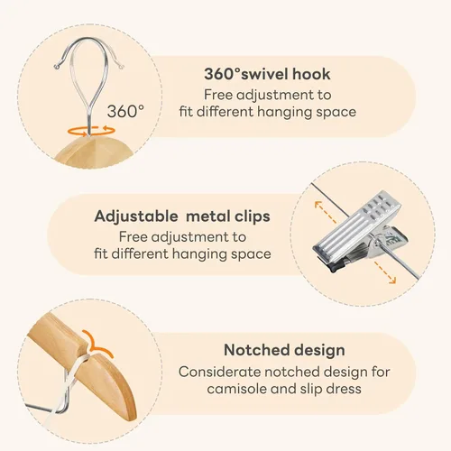 Miniatura 4 de HOUSE DAY Paquete de 12 perchas de madera de alta calidad para trajes, perchas para faldas con clips de madera maciza para pantalones, acabado liso