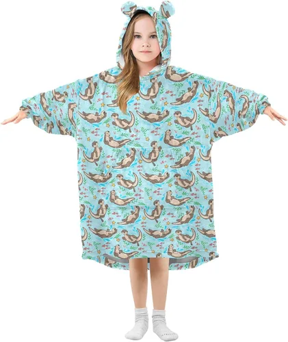 Miniatura 34 de Mantas portátiles para niños, sudadera con capucha tipo manta de gran tamaño, suave y cálida, regalos para niños, niñas y adolescentes de 3 a 14