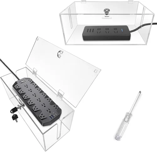 Caja organizadora de cables de 2 piezas con cerradura, acrílico, caja organizadora de cables y cubierta de regleta de alimentación, organizador de