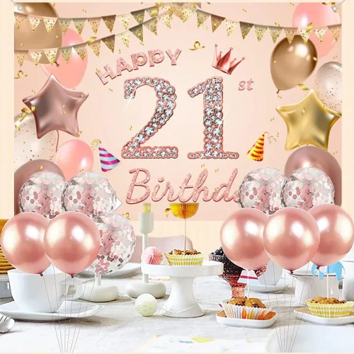 Miniatura 5 de Cartel de tela con texto en inglés «Happy 21st Birthday» para niñas y jóvenes de 21 años, cartel de tela para fiesta de cumpleaños de mujer joven