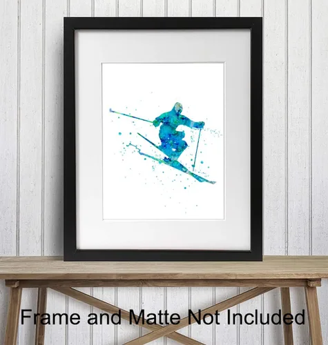 Miniatura 2 de Impresión artística de pared de acuarela de esquí, foto sin marco de 8 x 10 pulgadas, gran regalo para esquiadores y snowboarders, decoración