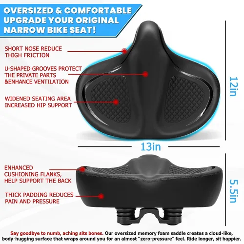 Miniatura 3 de CDYWD Oversized Bike Seat for Men & Women Comfort Wide, Soft Padded Bicycle Seat, Comfortable Large Bike Saddle for Peloton, Electric Scooter