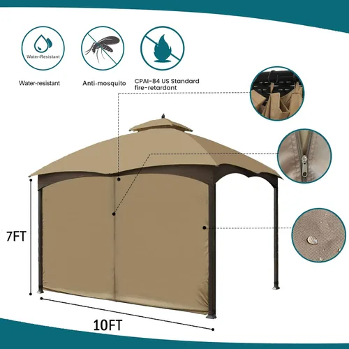 Miniatura 5 de Cortina Universal de Repuesto para Privacidad de Gazebo - Wonwon Panel de Privacidad con Toldo y Cierre para Gazebo al Aire Libre de 10 x 10 Pies