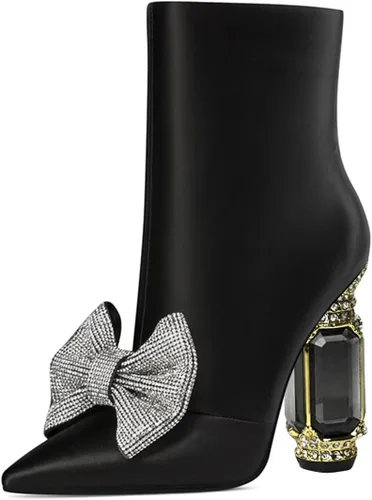 Miniatura 142 de FSJ Botas de tacón alto con punta puntiaguda para mujer, con tacón alto, con cremallera lateral brillante, estilo casual, para uso diario, zapatos