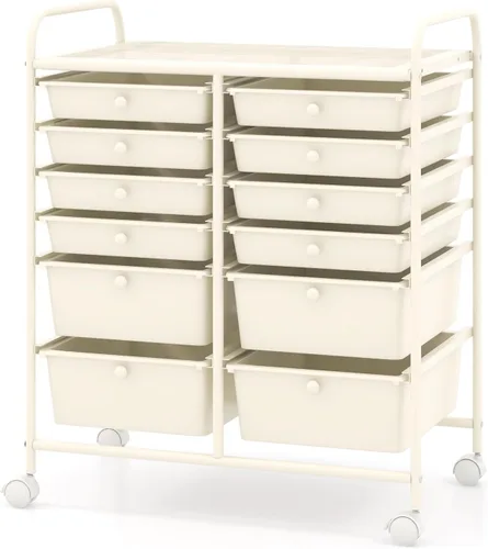 Miniatura 32 de COSTWAY Carrito de almacenamiento rodante con 4 cajones, carrito de almacenamiento de plástico y organizador con 4 cajones extraíbles, carrito