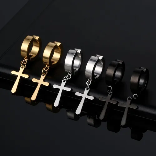 Miniatura 6 de Halawly Juego de aretes de aro de acero inoxidable para mujeres y niñas, 3 pares6 pares10 pares pequeños, enormes plateados, dorados, negros, cruz