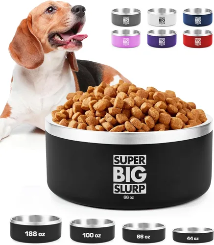 Miniatura 28 de Tuff Pupper Cuenco de acero inoxidable aislado resistente de 100 onzas para perros grandes, base antideslizante, apto para lavavajillas Rosa Punch