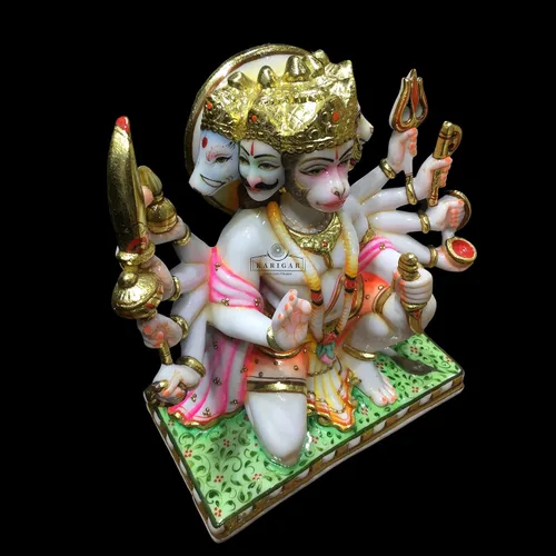 Miniatura 7 de Estatua de Hanuman Murti de 12 pulgadas de hoja de oro grande Panchmukhi Hanuman mármol bendición 5 caras Hanuman figura Hanuman mono hindú dios