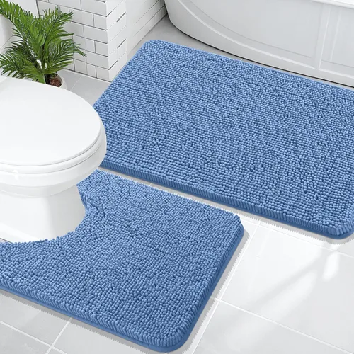 Miniatura 9 de OLANLY Juego de alfombras de baño de 2 piezas, alfombras de baño de chenilla suave y absorbente y alfombra de contorno en forma de U para inodoro