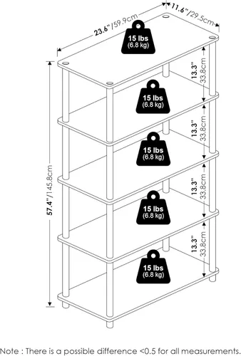 Miniatura 3 de Furinno Turn-N-Tube - Estantería multiusos de 5 niveles, estantería para exhibición, almacenamiento o libros, de tubos redondos, color negro y gris