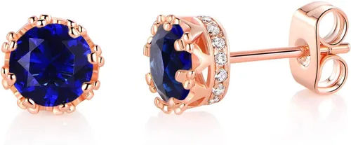 Miniatura 13 de MDFUN Aretes chapados en oro rosa para mujer, 0.236 in, corona brillante redonda, piedra natal, regalo de cumpleaños