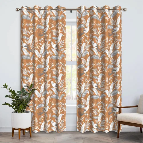 Miniatura 14 de Cortinas opacas florales bohemias azules para dormitorio, cortinas opacas botánicas de mediados de siglo de 63 pulgadas de largo, 2 paneles