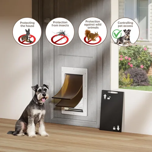 Miniatura 5 de Puerta para Perros Sin Óxido con Marco de Plástico Duradero, Puerta para Perros Mediana para Puertas Interiores y Exteriores, Puerta para Perros