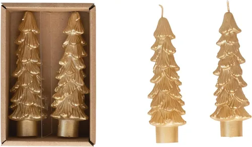 Miniatura 19 de Creative Co-Op Velas cónicas en forma de árbol sin perfume, color beige ponche de huevo, juego de 2 en caja Ponche de huevo beige