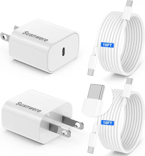 Miniatura 21 de Susnwere Cargador de pared USB C de 65 W para Samsung S26 Ultra, 3 puertos de 100 W PD rápida 3.0 tipo C carga con cable USB C de 3/6/10/10 pies