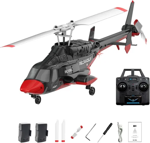 Miniatura 14 de RC ERA A61 Helicóptero RC con despegue/aterrizaje con una tecla, escala 1/52 Air-Wolf Rotor individual 2.4G 4CH Heli Aircraft Altitude Hold, Rojo