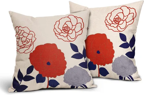 Miniatura 30 de Sweetshow Juego de 2 fundas de almohada florales de color azul marino de 16 x 16 pulgadas, fundas de almohada cuadradas de lino con estampado