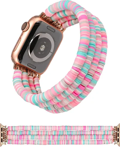 Miniatura 13 de TOYOUTHS Pulsera con cuentas Heishi compatible con Apple Watch para mujeres, niñas y niños, linda pulsera elástica de arcilla, pulsera apilable